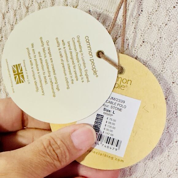 Common People Men’s L Cable Polo Texture Stretch Resort Shirt Camp Collar NEW - Picture 9 of 10